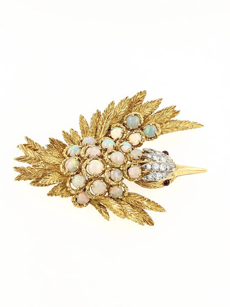 Picture of Opal Diamond and ruby high karat gold bird Brooch